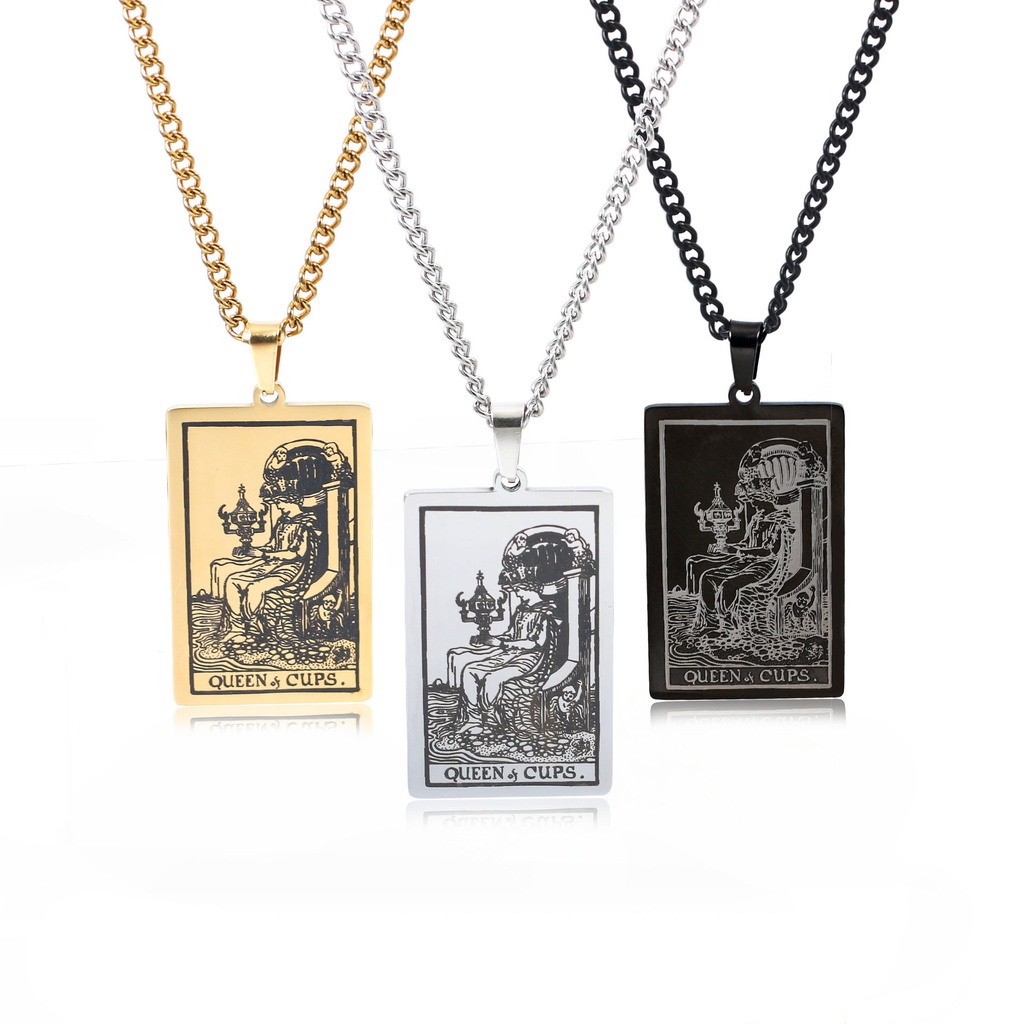 [X C Kalung] Emas &amp; Perak Baru Hip-hop Punk Retro Waite Holy Grail Tarot Queen ​​Kalung titanium Steel Liontin Anti Karat Untuk Pria Dan Wanita Hadiah Liburan Permata