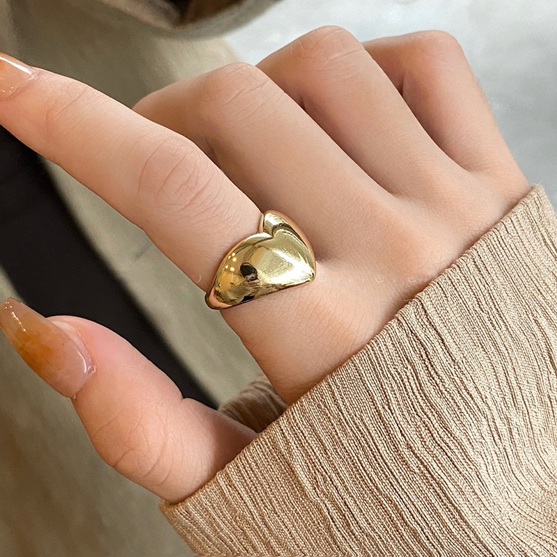 [Unggulan] Logam Halus Cincin Jari Telunjuk Terbuka Aksesoris Wanita Berbentuk Hati Cincin Kepribadian Peach Jantung Cincin Jari Telunjuk Yang Dapat Disesuaikan Cincin Fashion Pesta Perhiasan Hadiah