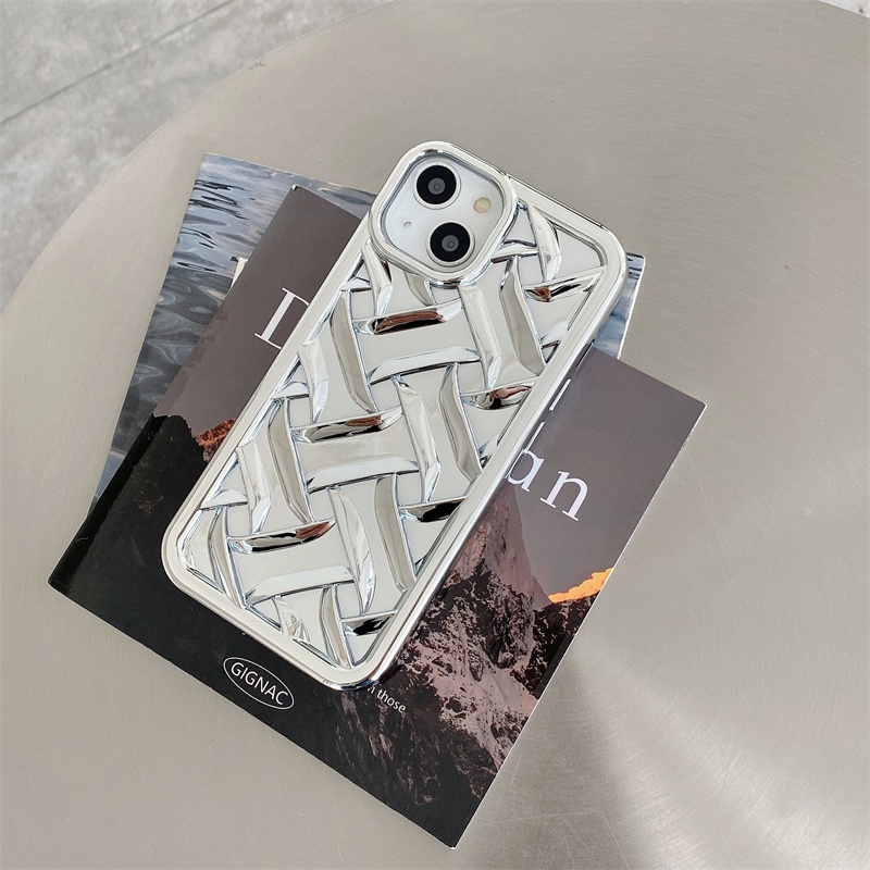 IPHONE Casing Pelindung Ponsel Lem Lembut Electroplated Pola Braided Cocok Untuk Iphone11 12 13 14 Pro max Casing anti Kotoran anti-slip Iphone14 plus Soft case