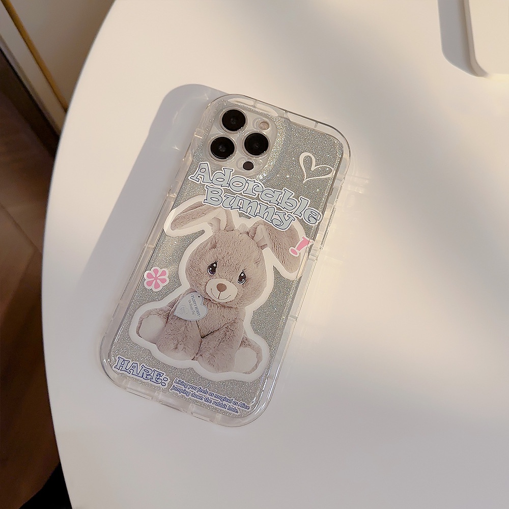 IPHONE Ins Kelinci Lucu Kartun Silikon Case Dengan Kartu Glitter Untuk Iphone14 11 12 13 PRO MAX Casing Cover Pelindung AT0293