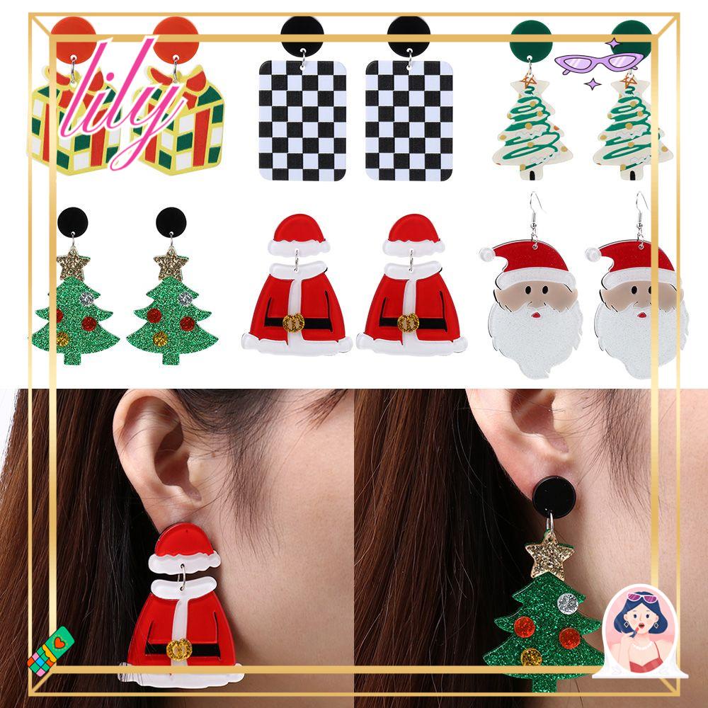 Lily Anting Natal Lonceng Kreatif Snowflake Snowman Akrilik