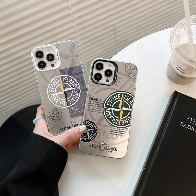 Fashion Silver Stone Island Soft Case HP iP iPhone 14 13 12 Pro Max 11 Matte FTD Casing Apple