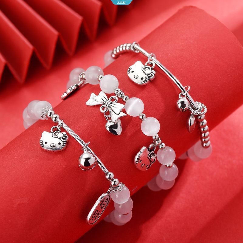 Merancang Gelang Halus HelloKitty Fortune Cat Butterfly Knot Strand Bracelets White Meteorite Colour Bracelet Protection Crystals Jewelry [ZK]