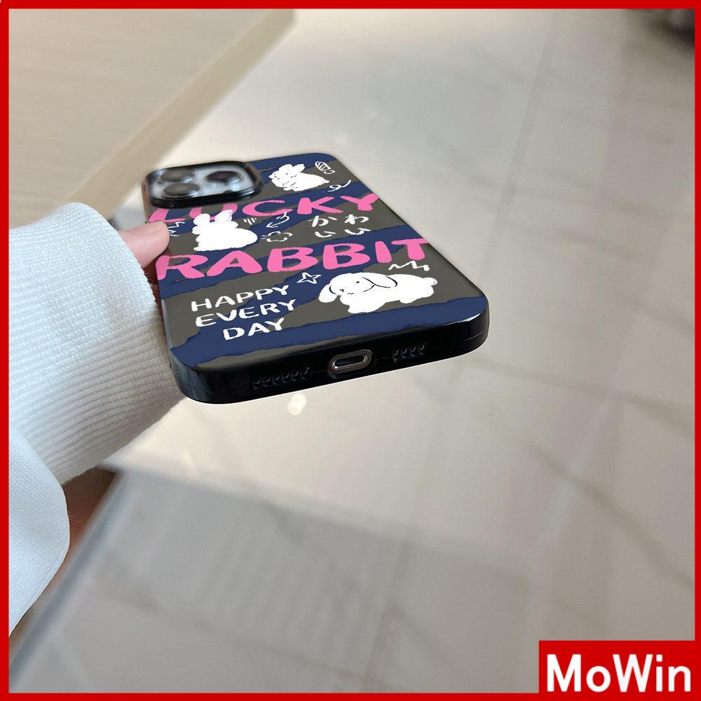 For iPhone 14 Pro Max iPhone Case Black Glossy TPU Soft Case Shockproof Protection Camera Cartoon Cute Rabbit Compatible with iPhone 13 Pro max 12 Pro Max 11 xr xs max 7Plus 8Plus