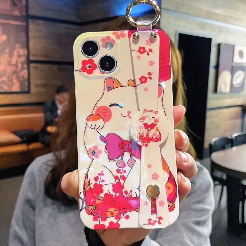 IPHONE Gelang Tangan Gaya Bowtie Merah Desain Kucing Keberuntungan Casing Ponsel Kompatibel Dengan Iphone12 13 14 11 Pro Max X Xs Max Xr Bvcfv