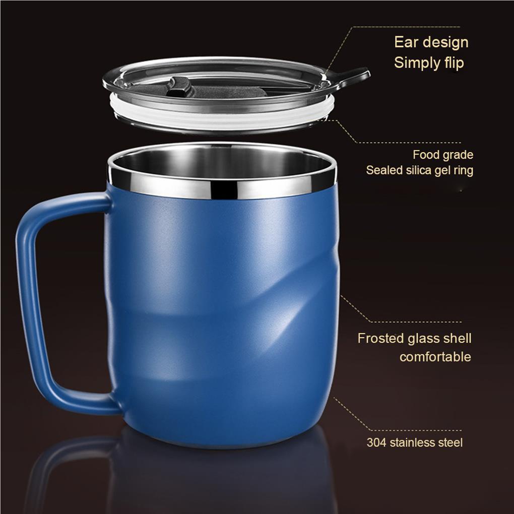 Mug Kopi Terisolasi Stainless Steel Dengan Tutup Sliding Vacuum Travel Mug with Handle Camping Tea Flask Untuk Minuman Panas Dingin