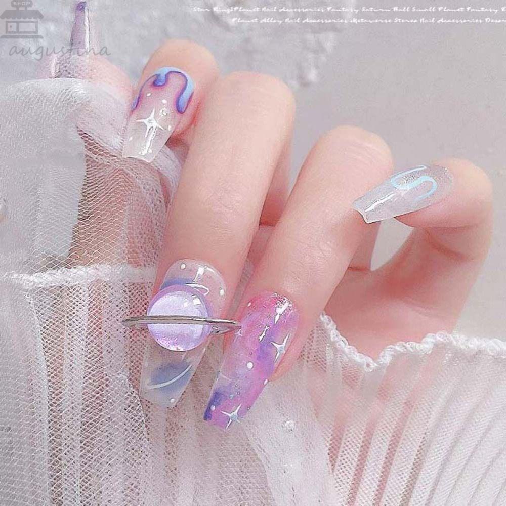Agustinina Planet Kuku Berlian Imitasi 5 Pcs Fashion Cosmic Saturn Manicure Aksesoris Jepang Nail Art Alloy 3D Nail Art Drills
