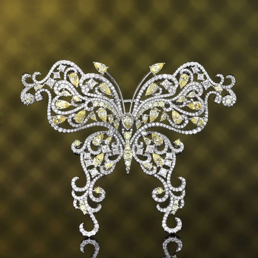 Goldkingdom Aksesoris Perhiasan Fashion Ready Stock Kalung Halus Dan Gesit Bersinar super Abadi Kupu-Kupu Liontin Berlian Kuning Untuk Wanita