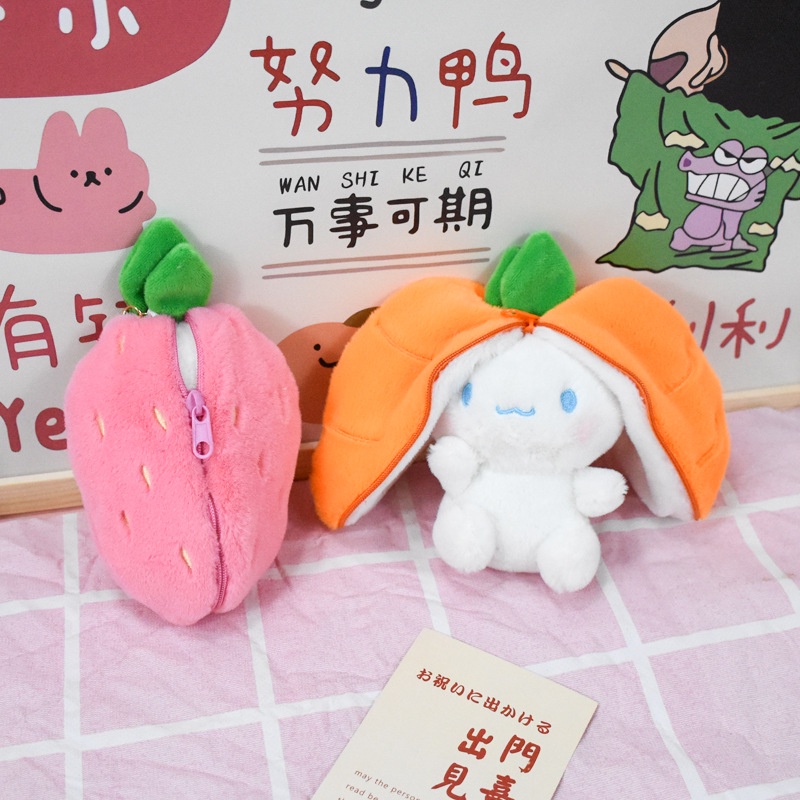 Boneka Kelinci Strawberry Mainan Mewah Cinnamoroll Liontin Lucu Buah Ganti rabbit keyring doll Tas Liontin Perempuan