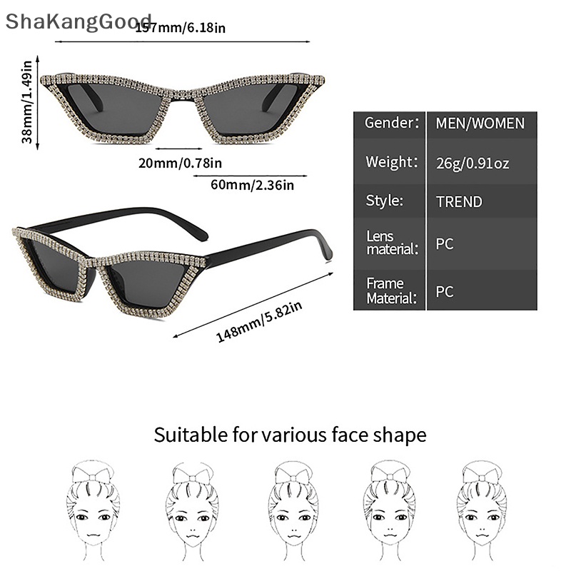 Skid Fashion Vintage Zirkon Kacamata Hitam Cat Eye Segitiga Frame Sunglasses Eyewear SKK