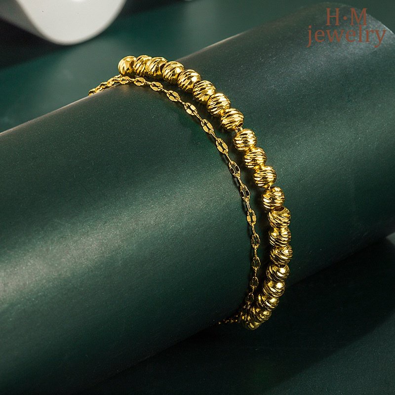 Double Layer Twin Fined Grace Ball Bracelet Gelang Emas Bermutu Tinggi All-Match Gelang Pacar