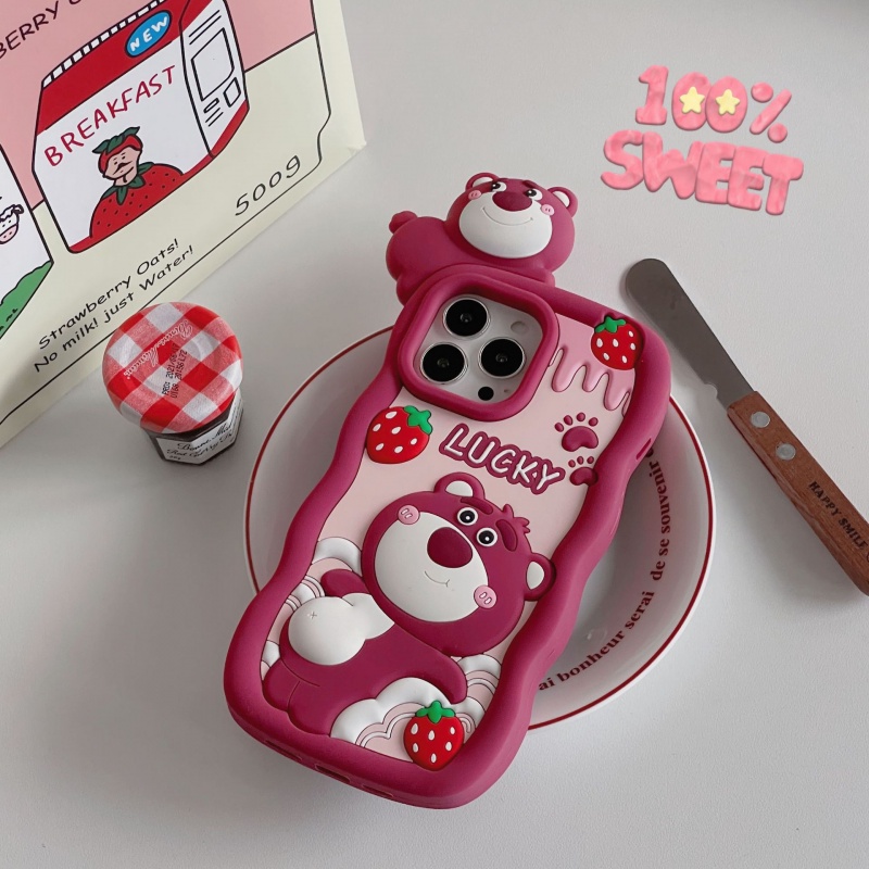 Bear Strawberry Jam Silikon Case Telepon Anti Jatuh Iphone11/13/14ProMax Untuk IPhone 12pro