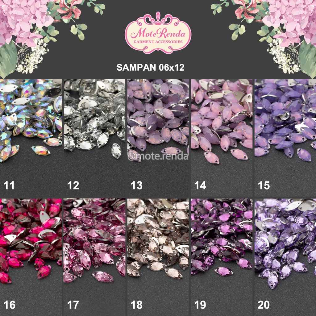 Payet kristal jahit diamond Fancy, bentuk navette, size 6x12mm (harga per lusin), kode 3SFC