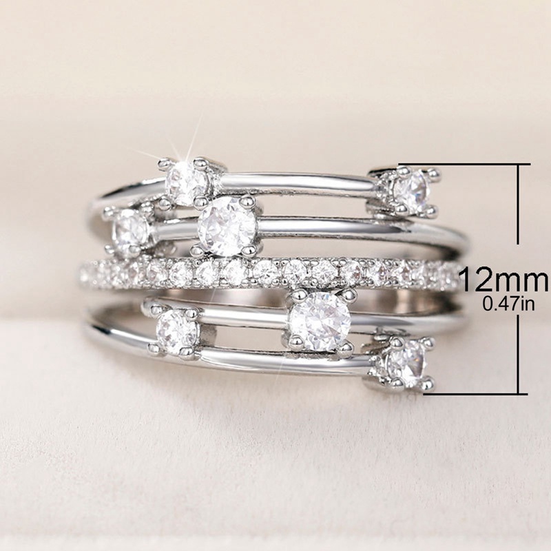 Cincin Jari Silang Multi-Layer Dengan Zirkonia Kubik Berkilau Cincin Kawin Baru Untuk Wanita Perhiasan Perempuan Fashion Modern