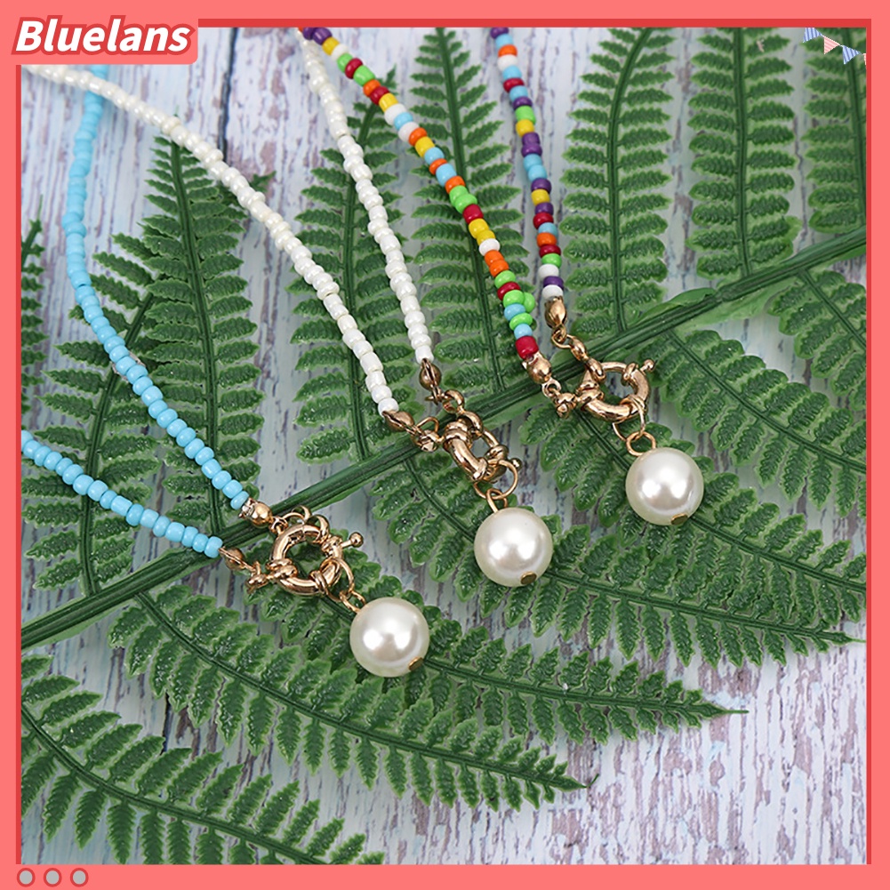 [BLS] Bohemian Wanita Mutiara Imitasi Liontin Manik-Manik Kalung Musim Panas Pantai Perhiasan Hadiah