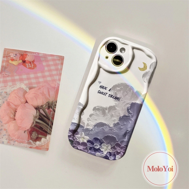 IPHONE Casing Tpu Lembut 3D Wavy Curved Edge Back Kompatibel Untuk Iphone11 13 14 12 Pro Max XR X XS Max6 7 8 6s Plus SE 2020 Kreatif Lukisan Cat Minyak Bunga Memiliki Mimpi Manis Cover