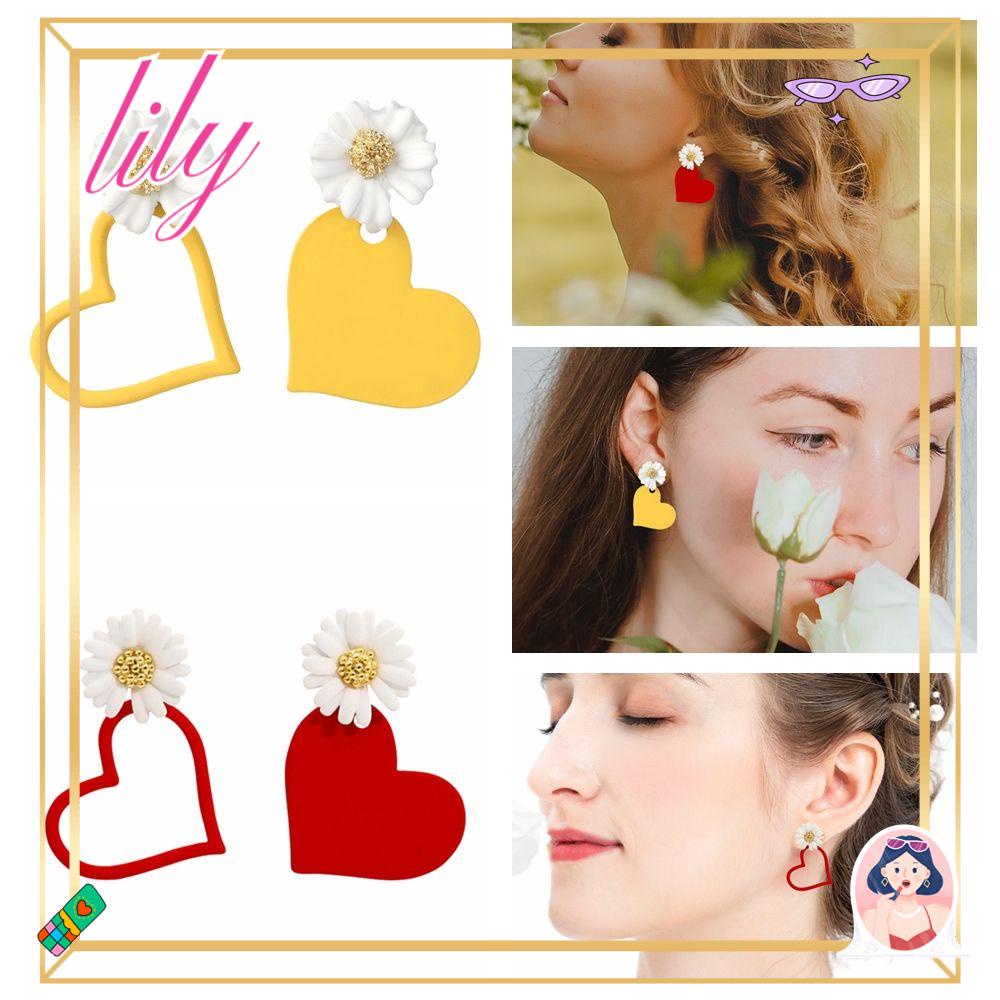 Anting Bunga LILY Daisy Wanita Merah Kuning Fashion Perhiasan Manis Ear Stud