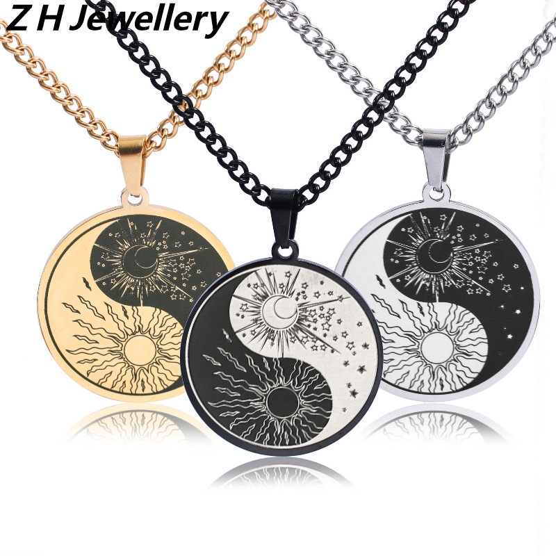 Z H Perhiasan Hip Hop Rock Stainless Steel Yin Yang Tai Chi Liontin Fashion Pria Dan Wanita Baja Titanium Kalung Retro Punk Aksesoris Pesta