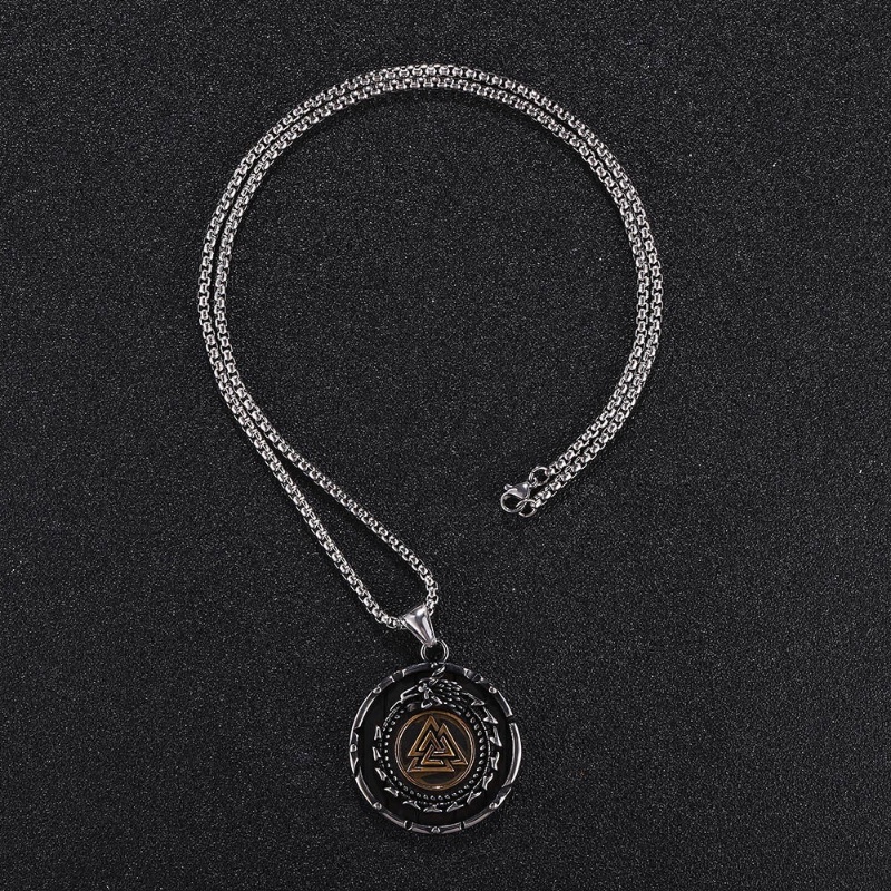 Z H Perhiasan Vintage Nordic Viking Naga Odin Segitiga Rune Fashion Pria Anti Karat Liontin Kalung Hip Hop Pesta Baja Titanium Perhiasan Aksesoris