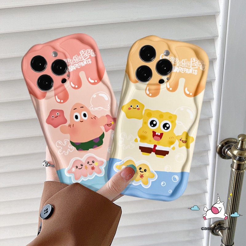 Kartun Casing Tepi Melengkung Bergelombang 3D Lembut Untuk Redmi 10C 10 9T 9C 9A 9 A1 10A 9C NFC A2 Note 11 10 11s 10s 10Pro 10 Pro Max Plus POCO M3 SpongeBob Patrick Lucu Ice Cream Soft Cover