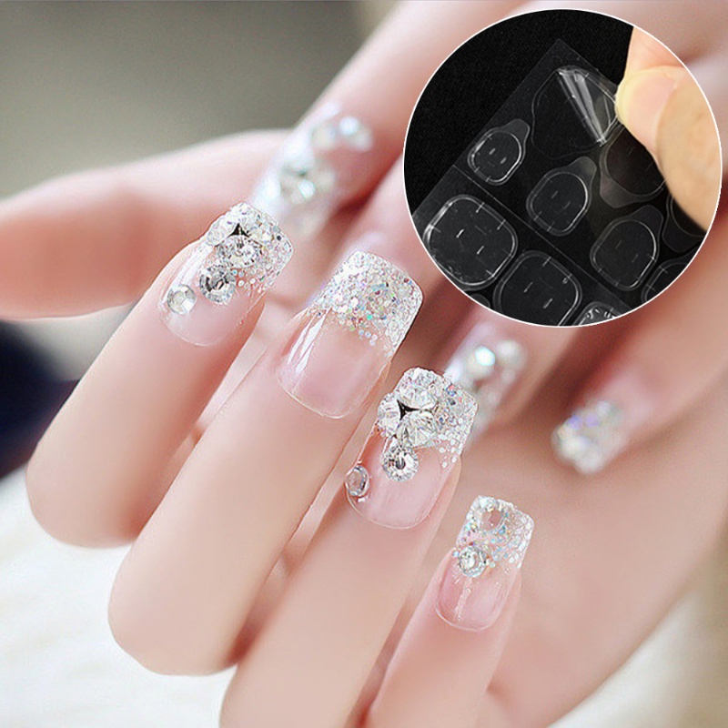 24stiker Tape Perekat Nail Art Palsu Dua Sisi/Stiker Lem Jelly Ultra-Tipis Transparan/DIY Tips Kuku Palsu Gel Decals