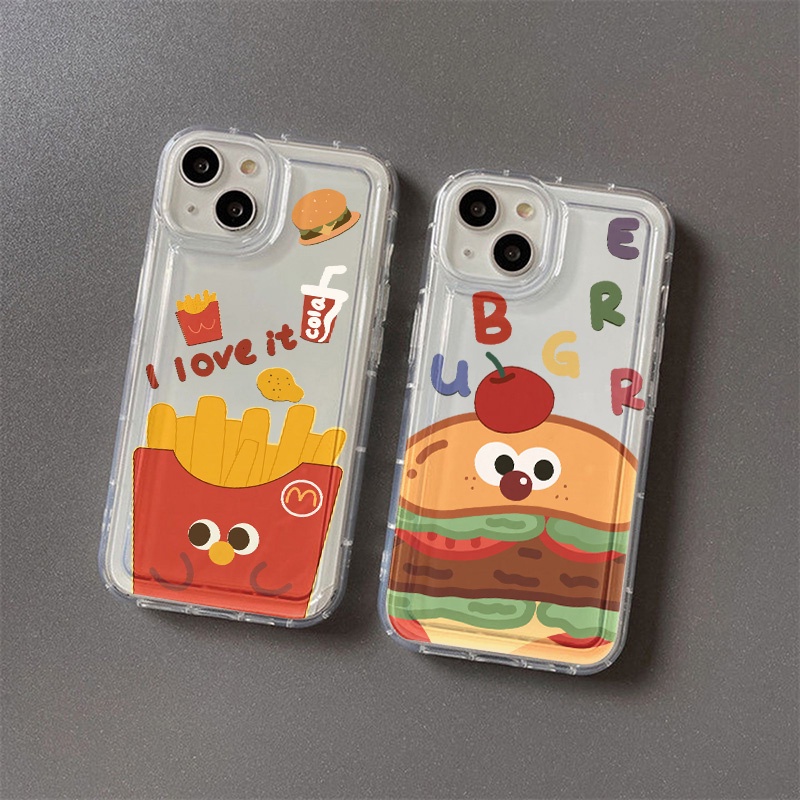 IPHONE Casing Ponsel Hamburger Fries Kompatibel Untuk Iphone7Plus8Plus6Plus11 14 13 12 Pro MAX XR X XS MAX SE Airbag Shockproof Cover