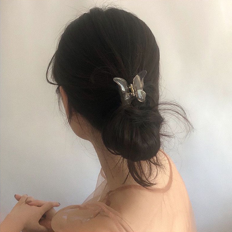 Roselife Klip Cakar Rambut Kupu-Kupu Transparan Akrilik Kecil Untuk Wanita Bobby Pin Ponytail Holder Menangkap Jepit Rambut Styling Aksesoris