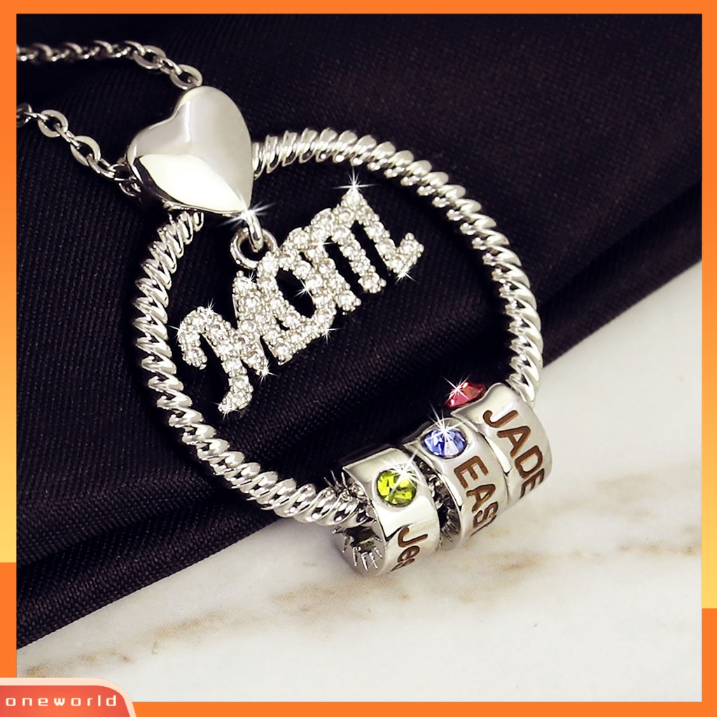 [ONE] Wanita Lingkaran Liontin Birthstone Beads Mom Letter Chain Necklace Perhiasan DIY Untuk Hari Ibu