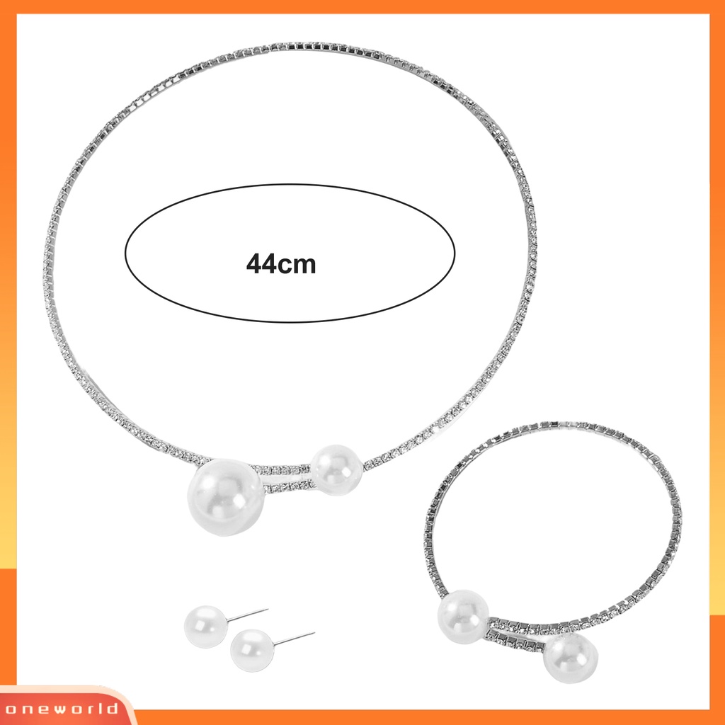 [ONE] 1set Perhiasan Wanita Set Mutiara Imitasi Dipoles Warna Kontras Pembukaan Berlian Imitasi Tubuh Dekorasi Adjustable Ear Stud Klavikula Kalung Perhiasan Set Wanita Perhiasan