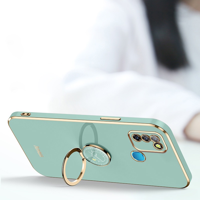 Andyh Casing Ponsel Silikon Ultra Tipis Untuk Infinix Smart5Panas10 Lite X657 X657C X657B Deluxe Fall Protection Gold Band Dengan Jam Cincin Dan Lanyard Gratis