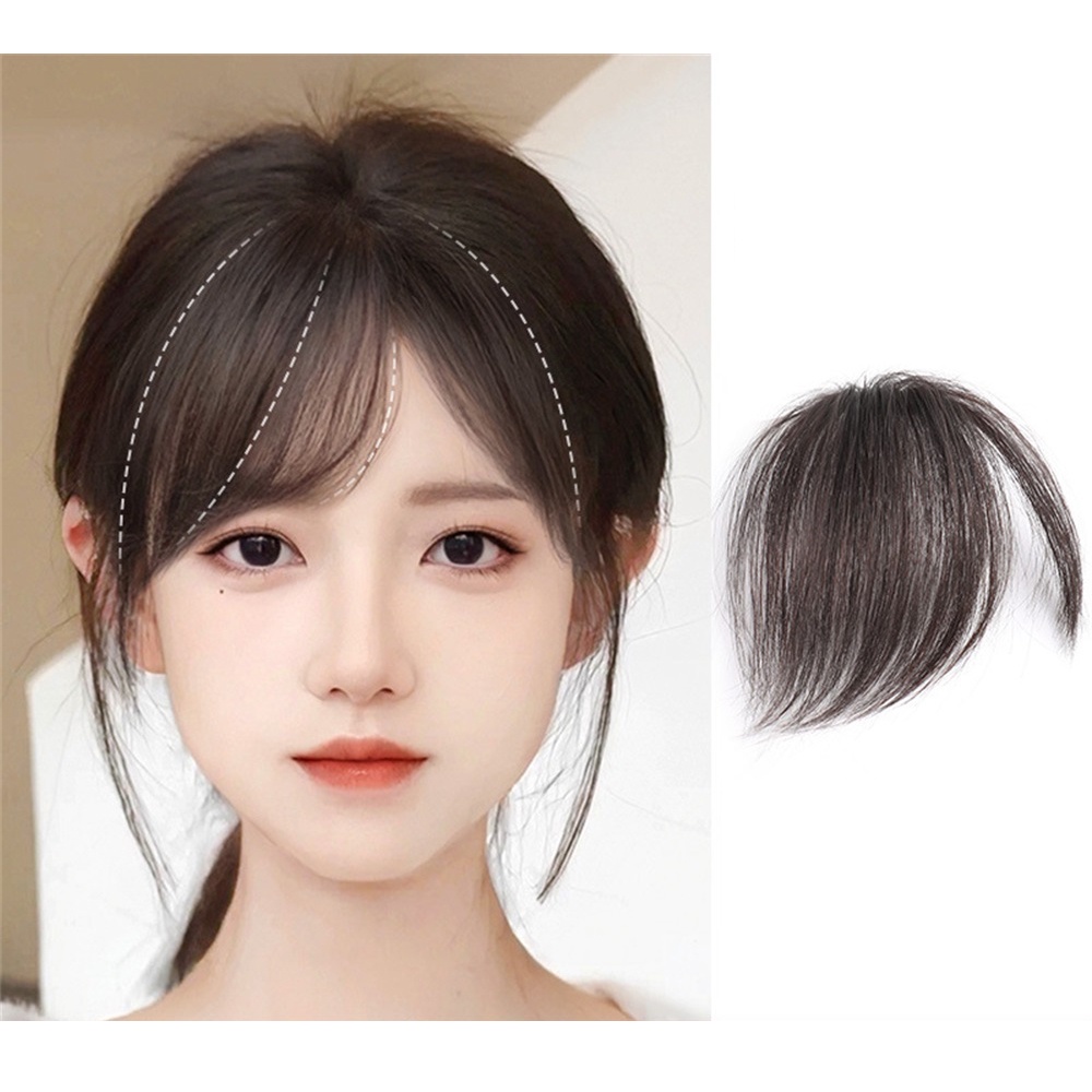 1pcs Poni Rambut Longgar Alami Untuk Wanita Tidak Terlihat Dan Mulus Sopak Udara Berbulu Poni Wig 15cm