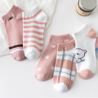 PA Kaos Kaki Wanita Pendek Motif Kartun Kucing Lucu Pink Cat Ankle Socks Unisex SS242