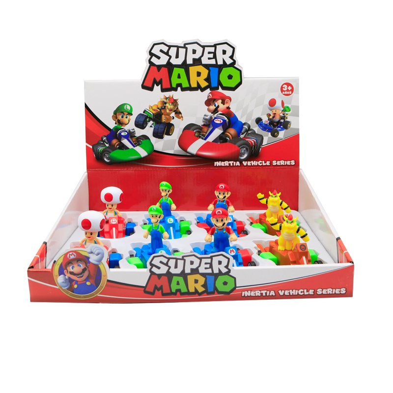 4pcs /set Film Super Mario Bros Pull-back Cars Luigi Mushroom Bowser Figurine Boneka Balap Mobil Kendaraan Mainan Untuk Anak Hadiah