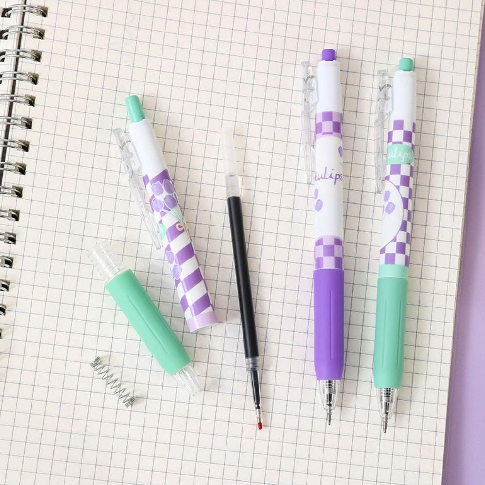 CHOOKYY 6pcs /Set Gel Pens Kartun Mutil-styles Dengan Klip Tinta Hitam Tulip Press Type Signature Pen