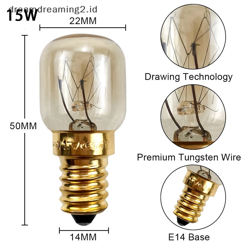 (drea) 2pcs 15/25W 220V E14 300derajat Lampu Oven Microwave Tahan Suhu Tinggi //