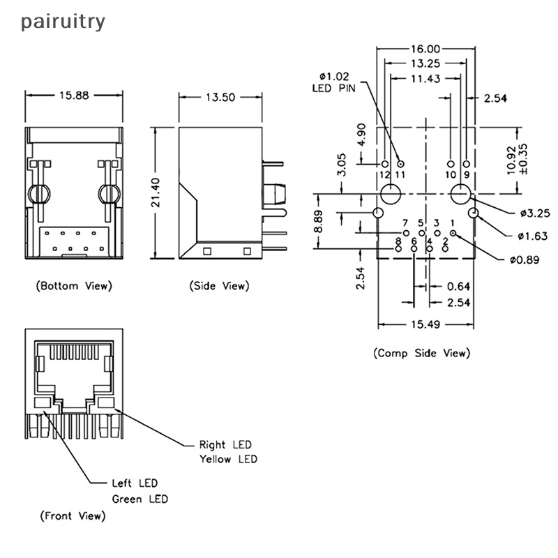 Prt 2PCS HR911105A Ethernet Interface RJ45 Trafo Jaringan 100M Single Port RJ45 Connector PRT