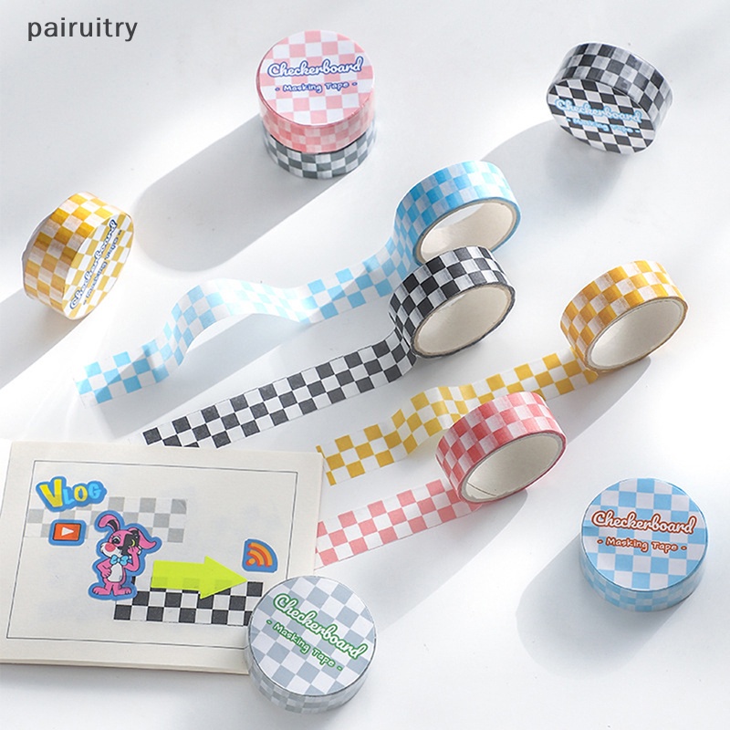 Prt 1roll Checkerboard Washi Tape Untuk DIY Jurnal Scrapbooking Diary Planners Perlengkapan Kerajinan Tangan PRT