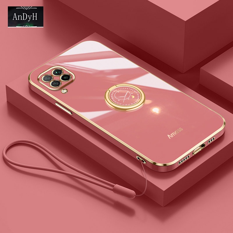 Andyh Casing Ponsel Silikon Ultra Tipis Untuk Huawei Nova 6SE Nova 7i Deluxe Fall Protection Gold Band Dengan Cincin Jam Dan Lanyard Gratis