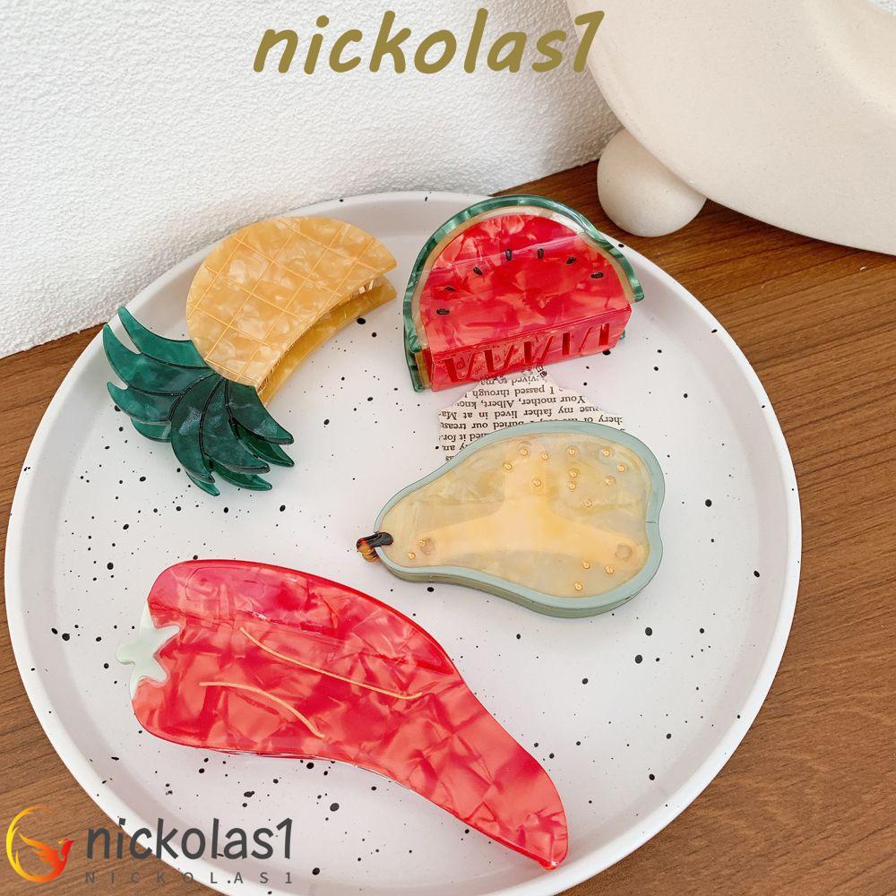 Nickolas1 Sayur Buah Hair Claw Lucu Manis Terong Desain Fashion Semangka Nanas Gaya Korea Hair Clip