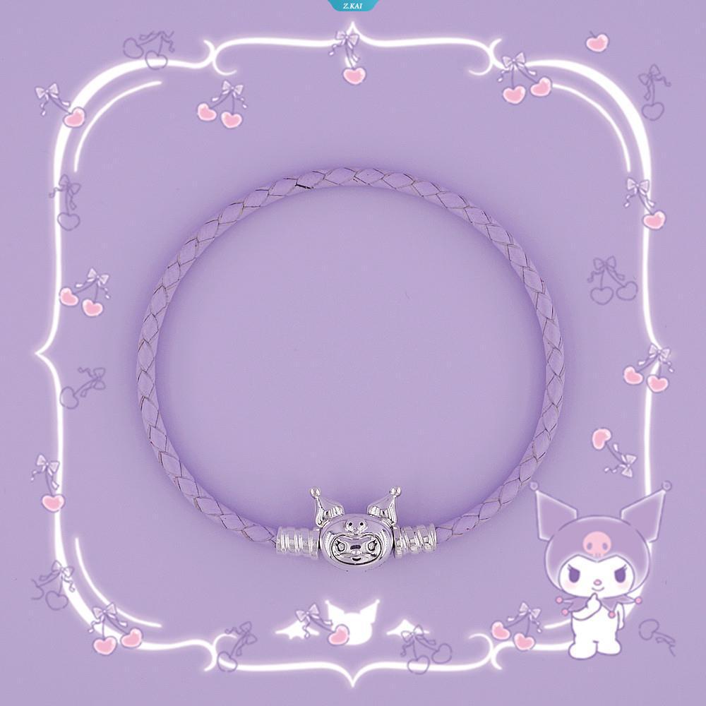 Sanrio Kawaii Ungu Muda Tali Kulit Kuromi Anyaman Leather Band Kartun Tali Rambut Pacar Pasangan Gelang Hair Loop [ZK]