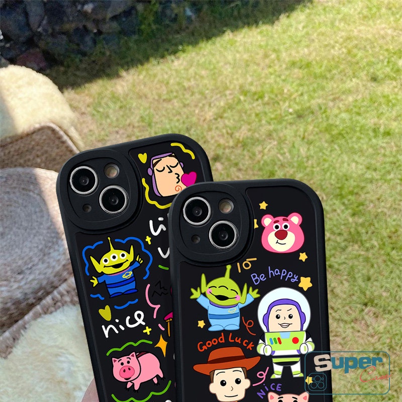 Kartun Alien Buzz Lightyear Lovely Pig Case Kompatibel Untuk IPhone 7Plus 11 13 14 12 Pro Max 6 7xr 6s 8plus XS X Max SE 2020 Toy Story Cute Strawberry Bear Manyo Soft Tpu Cover