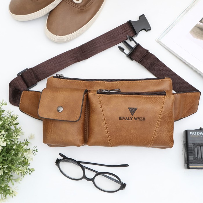 tas pria bodybag leather import / bivaly wyld A132-2 - BLACK