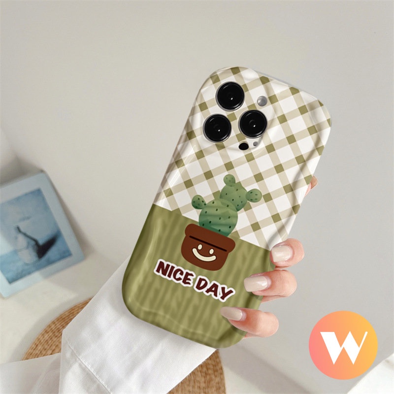 Casing Tepi Melengkung Bergelombang 3D Untuk Redmi Note10 12 10Pro 11s 11 10s Pro Max Plus Redmi 9A A2 10C A1 10A 10 9T 9 9C NFC POCO M3 Fresh Pot Tanaman Kaktus Pola Kisi Casing Tpu Lembut