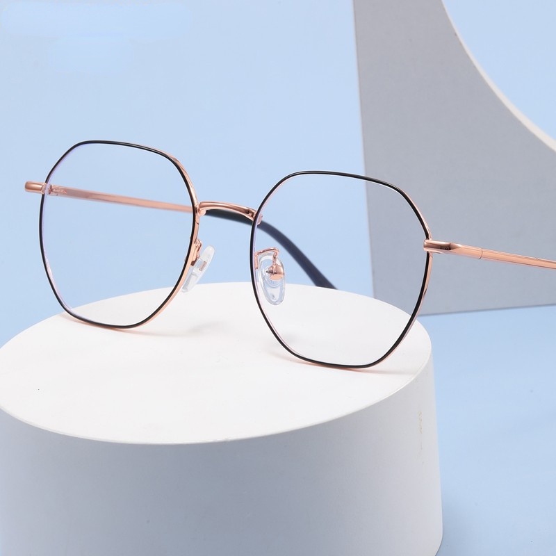 (YUZHU) Western Vintage Fashion Optical Eyeglasses Korean Fashion Anti Blue Light Metal Eyeglasses Unisex