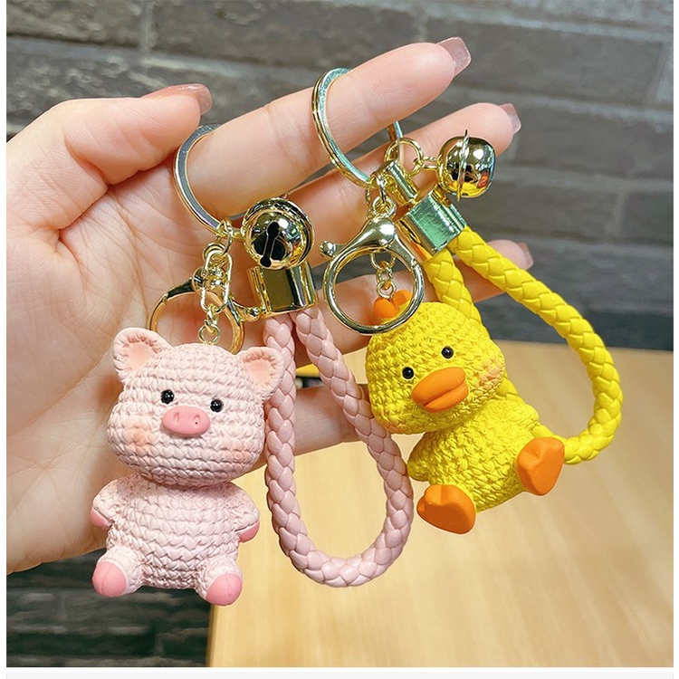 3d Resin Rajut Lucu Kartun Hewan Dinosaurus Babi Bebek Kelinci Dengan Tali Kepang Mobil Rumah Gantungan Kunci Keychain Tas Phone Case Bluetooth Earphone Cover Charms Liontin Hadiah Untuk Pria Wanita