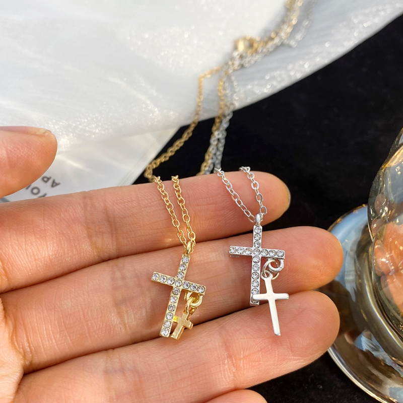 Wanita Gadis Sederhana Perak Warna Emas Zirkon Salib Liontin Kalung Fashion Baru Kualitas Tinggi Indah Logam Klavikula Rantai Kalung Perhiasan