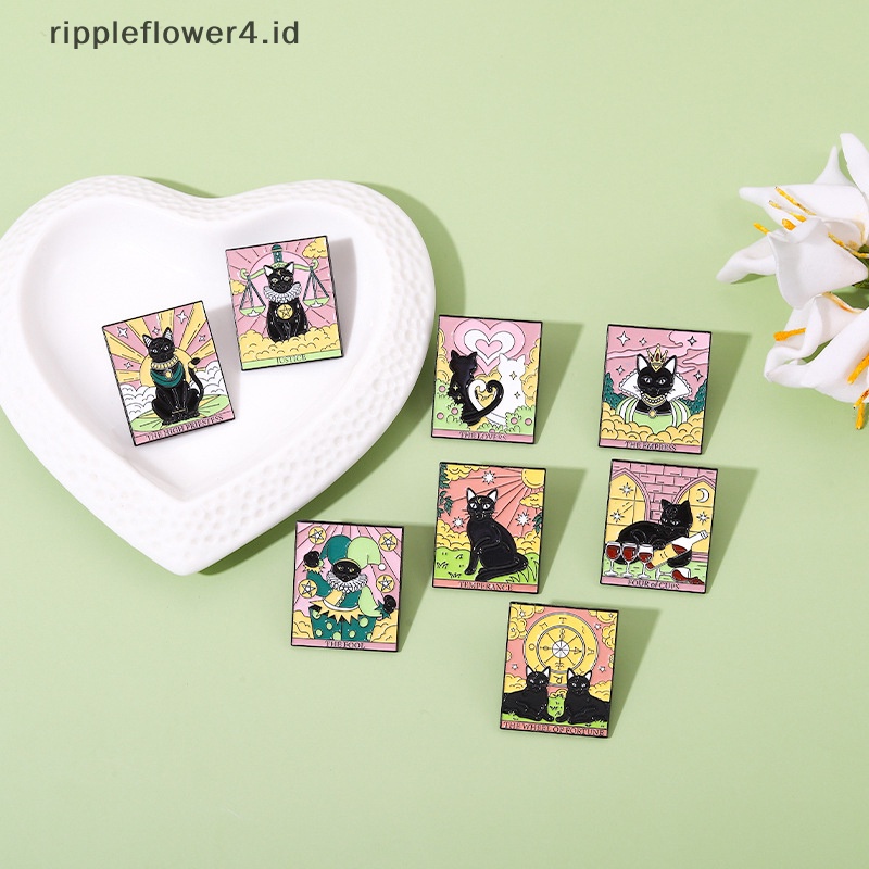 {rippleflower4.id} Kreatif Trendi Kartun Tarot Kucing Hitam Enamel Pin Bros Punk Lencana Kerah Pin Ransel Jaket Kemeja Hadiah Pria Wanita Fashion Perhiasan~