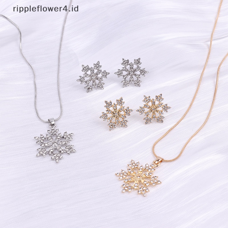 {rippleflower4.id} Snowflake Kalung Anting Set Wanita Fashion Perhiasan Bersinar Logam Liontin Trendi Choker Rantai Pesta Pernikahan Aksesoris Hadiah~