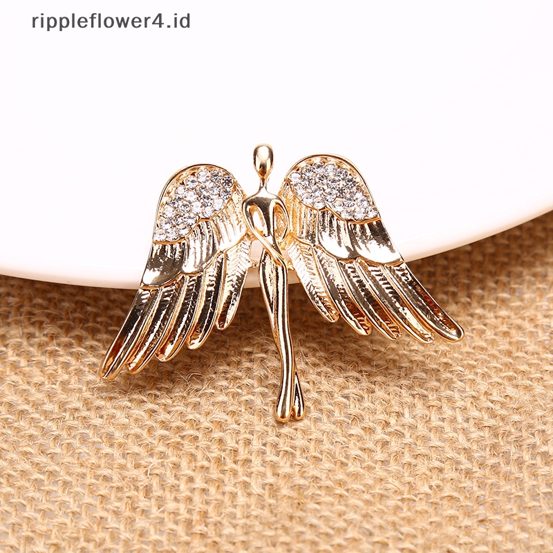 {rippleflower4.id} Fashion Kristal Sayap Malaikat Pria Wanita Lencana Pin Bros Kerah Medali Dekorasi~