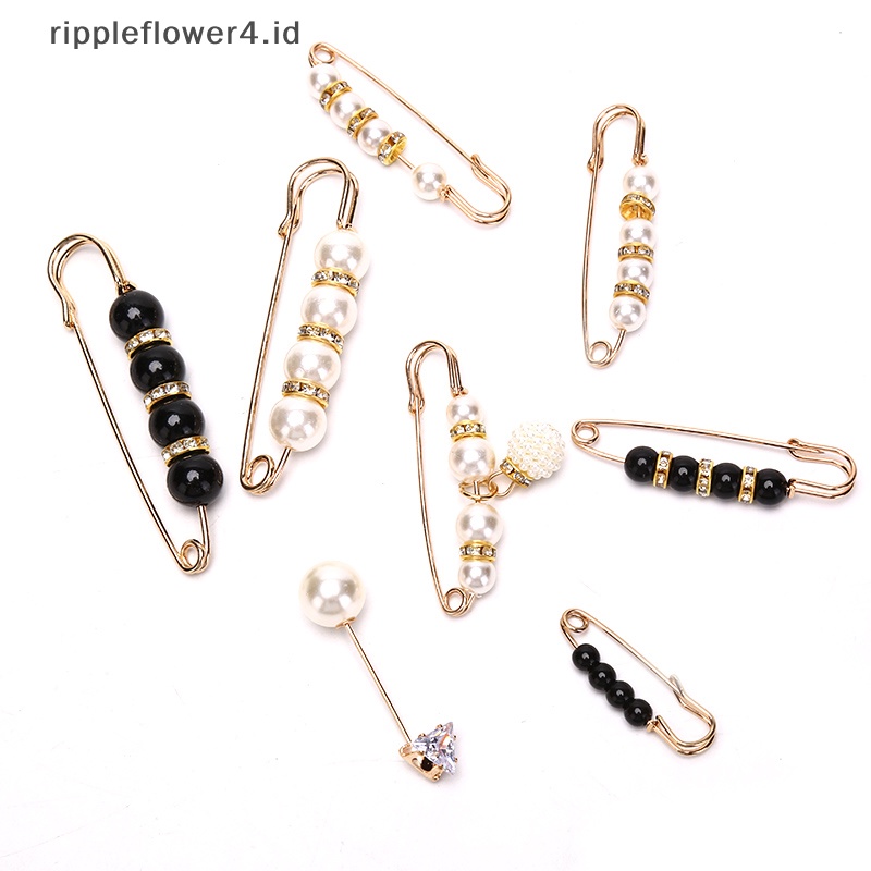{rippleflower4.id} 10pcs Mutiara Bros Pengencang Pinggang Pin Anti-Cahaya Membuka Bawah Bros~